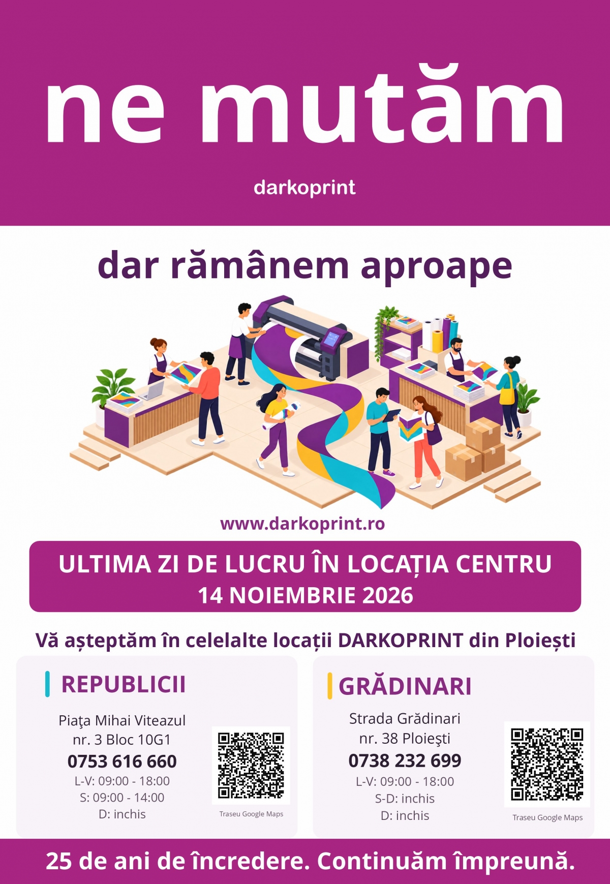 Ne mutăm, dar rămânem aproape! Activitatea Darko Print Centru (George Coșbuc) se relochează după 14 Noiembrie 2026