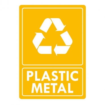 Eticheta autocolant colectare selectiva - PLASTIC METAL - text alb - 21x30 cm