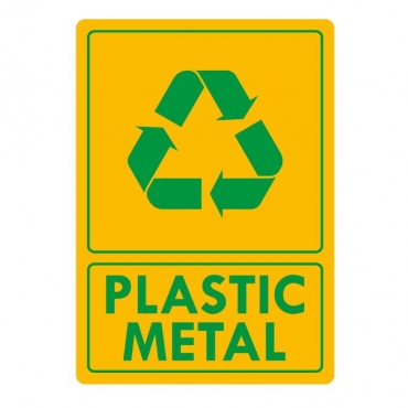 Eticheta autocolant colectare selectiva - PLASTIC METAL - text verde - 21x30 cm