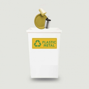 Eticheta autocolant colectare selectiva - PLASTIC METAL - text verde  - 30x13 cm