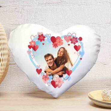 Perna personalizata in forma de inima cu fotografie, inimioare bleu si roz