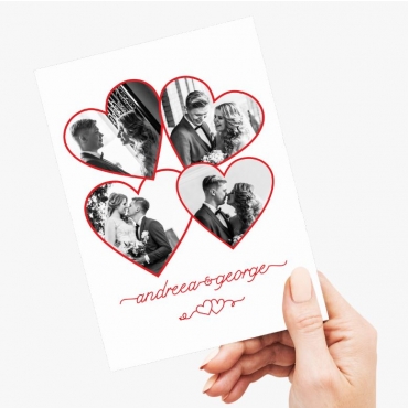 Felicitare personalizata colaj 4 fotografii inimioare