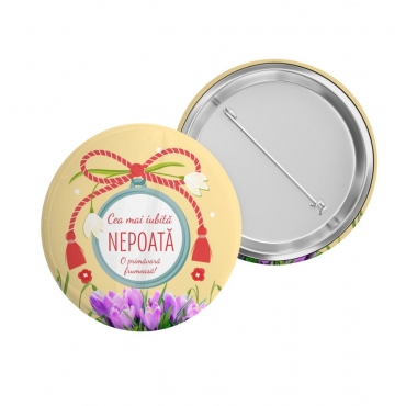 Insigna martisor personalizata cu flori si mesaj