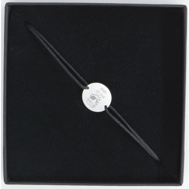 Bratara cu snur personalizata adult - banut 14mm Ag 925 - snur negru