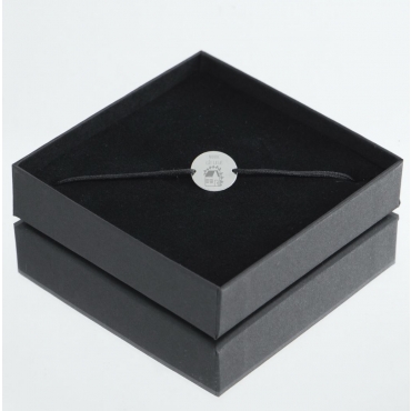 Bratara cu snur personalizata adult - banut 14mm Ag 925 - snur negru