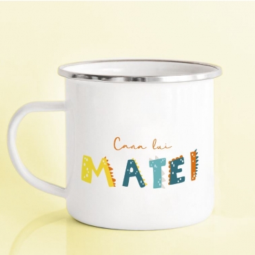 Cana emailata cu nume - Dinozaur verde