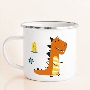 Cana emailata cu nume - Dinozaur portocaliu