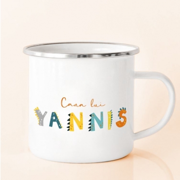 Cana emailata cu nume - Dinozaur portocaliu