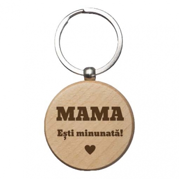 Breloc lemn personalizat - Mama te iubesc