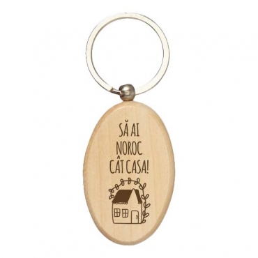 Breloc din lemn personalizat - Noroc cat casa