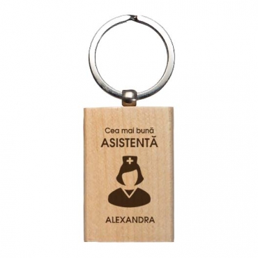 Breloc lemn personalizat - Asistenta